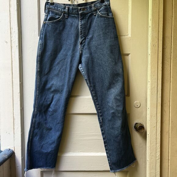 Wrangler Denim - Vtg Wrangler Jeans Sz 12 X 34 wide leg mid rise farm rustic cotton frayed hemmed